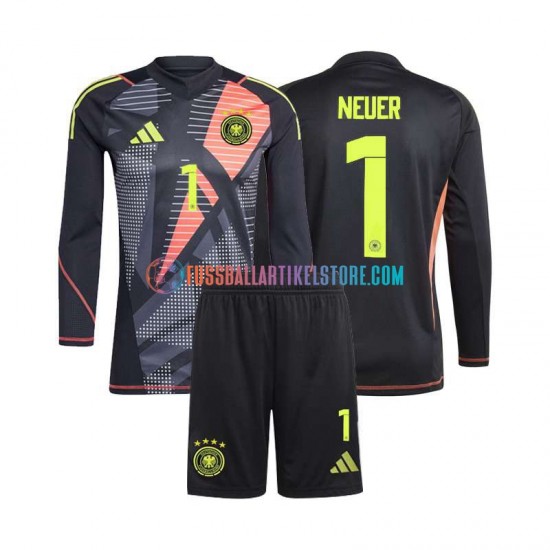 Deutschland Heimausrüstung Torwart Manuel Neuer 1 Euro 2024 Kinder Set(Trikot und Hose) Schwarz L/S