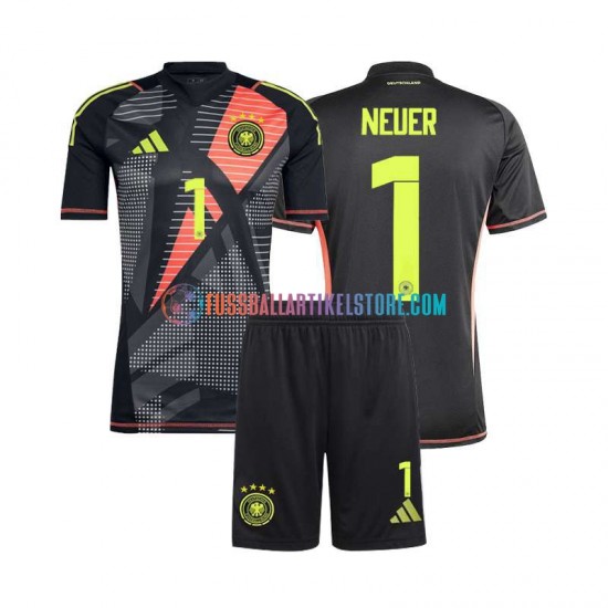 Deutschland Heimausrüstung Torwart Manuel Neuer 1 Euro 2024 Kinder Set(Trikot und Hose) Schwarz S/S