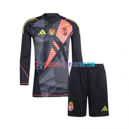 Ungarn Heimausrüstung Torwart Euro 2024 Kinder Set(Trikot und Hose) Schwarz L/S