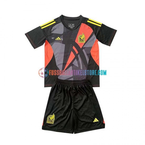 Mexiko Heimausrüstung Torwart 2024 Kinder Set(Trikot und Hose) Schwarz S/S