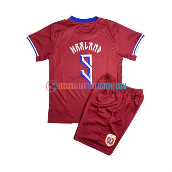 Norwegen Heimausrüstung Erling Haaland 9 2024 Kinder Set(Trikot und Hose) Rot S/S