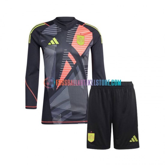 Spanien Auswärtsausrüstung Torwart Euro 2024 Kinder Set(Trikot und Hose) Schwarz L/S