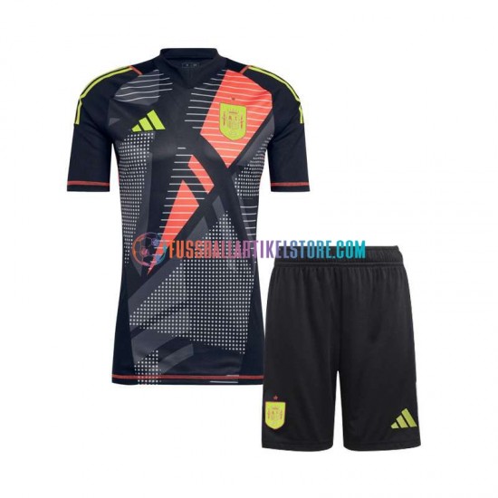 Spanien Auswärtsausrüstung Torwart Euro 2024 Kinder Set(Trikot und Hose) Schwarz S/S