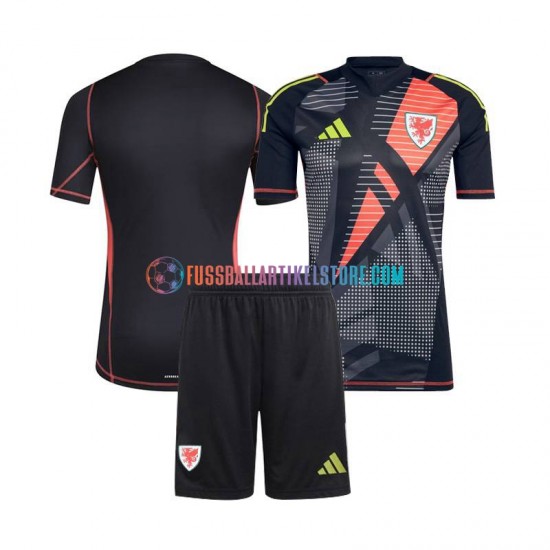 Wales Heimausrüstung Torwart 2024 Kinder Set(Trikot und Hose) Schwarz S/S