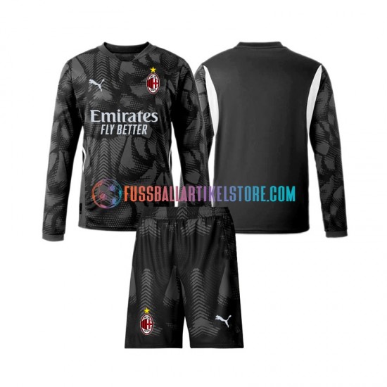 AC Mailand Heimausrüstung Torwart 2024-2025 Kinder Set(Trikot und Hose) Schwarz L/S