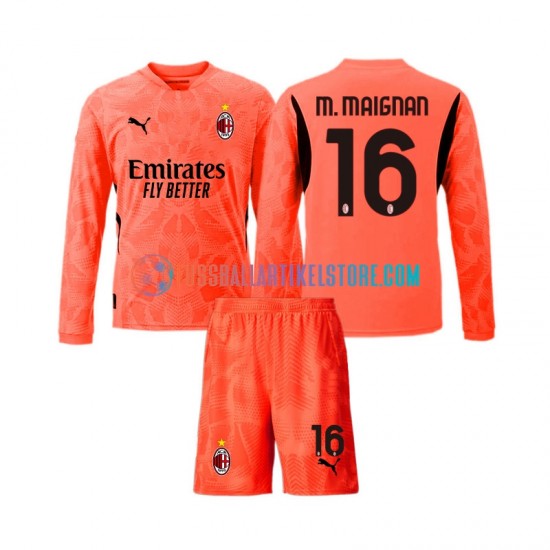 AC Mailand Viertesausrüstung Torwart Mike Maignan 16 2024-2025 Kinder Set(Trikot und Hose) L/S