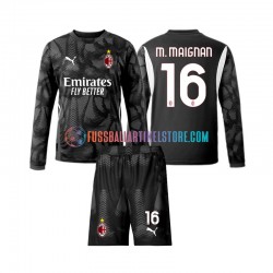 AC Mailand Heimausrüstung Torwart Mike Maignan 16 2024-2025 Kinder Set(Trikot und Hose) Schwarz L/S