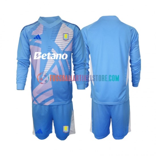 Aston Villa Ausweichausrüstung Torwart 2024-2025 Kinder Set(Trikot und Hose) Blau L/S