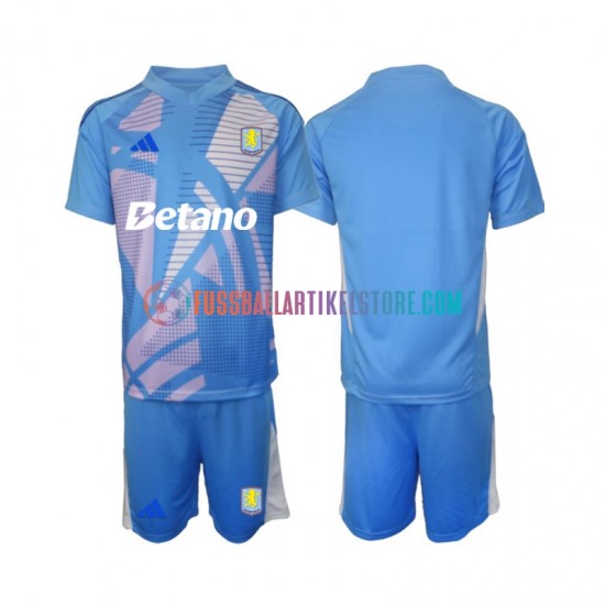 Aston Villa Ausweichausrüstung Torwart 2024-2025 Kinder Set(Trikot und Hose) Blau S/S