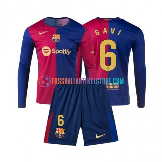 FC Barcelona Heimausrüstung Gavi 6 2024-2025 Kinder Set(Trikot und Hose) L/S