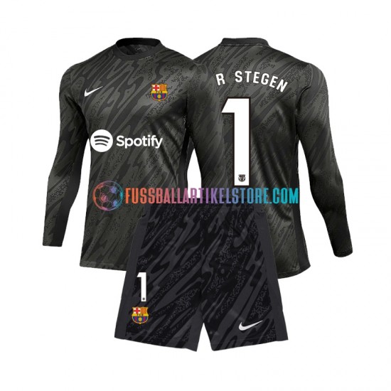 FC Barcelona Ausweichausrüstung Torwart Ter Stegen 1 2024-2025 Kinder Set(Trikot und Hose) L/S