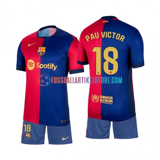 FC Barcelona Heimausrüstung Pau Victor 18 2024-2025 Kinder Set(Trikot und Hose) S/S