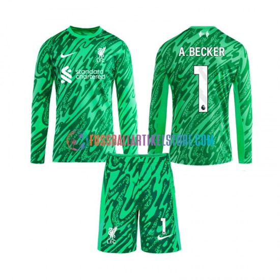 Liverpool Auswärtsausrüstung Torwart Alisson Becker 1 2024-2025 Kinder Set(Trikot und Hose) L/S