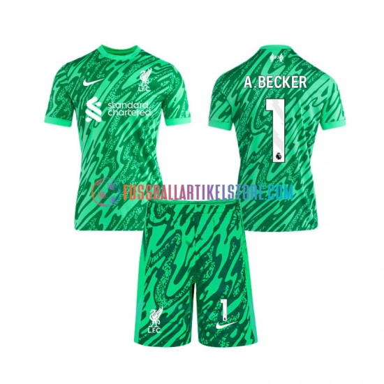 Liverpool Auswärtsausrüstung Torwart Alisson Becker 1 2024-2025 Kinder Set(Trikot und Hose) S/S