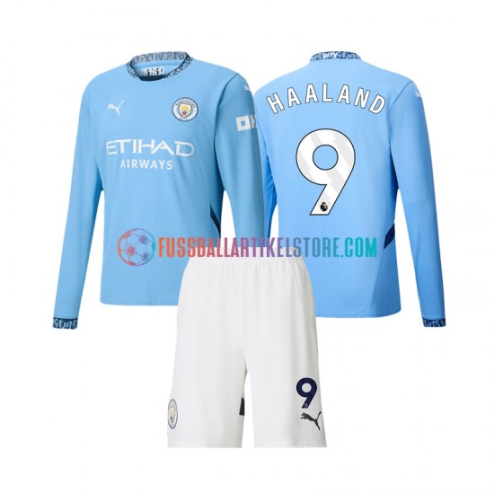 Manchester City Heimausrüstung Erling Haaland 9 2024-2025 Kinder Set(Trikot und Hose) L/S