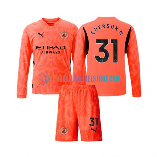 Manchester City Auswärtsausrüstung Torwart Ederson Moraes 31 2024-2025 Kinder Set(Trikot und Hose) L/S