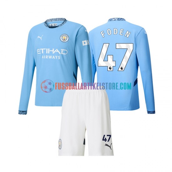 Manchester City Heimausrüstung Phil Foden 47 2024-2025 Kinder Set(Trikot und Hose) L/S