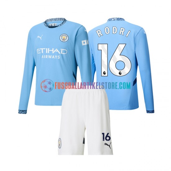 Manchester City Heimausrüstung Rodri 16 2024-2025 Kinder Set(Trikot und Hose) L/S