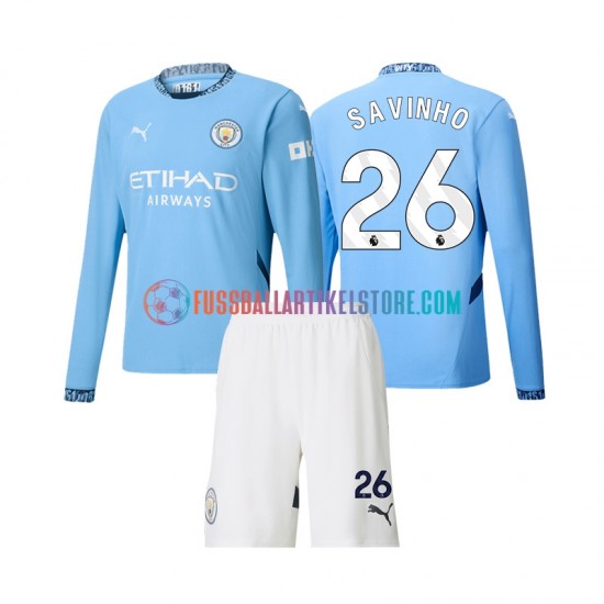 Manchester City Heimausrüstung Savinho 26 2024-2025 Kinder Set(Trikot und Hose) L/S