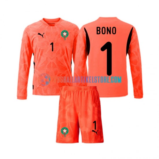 Marokko Heimausrüstung Torwart Yassine Bounou 1 2024 Kinder Set(Trikot und Hose) L/S