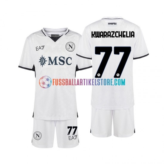 SSC Neapel Auswärtsausrüstung Khvicha Kvaratskhelia 77 2024-2025 Kinder Set(Trikot und Hose) S/S