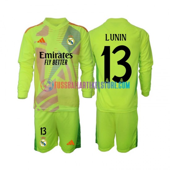 Real Madrid Viertesausrüstung Torwart Lunin 13 2024-2025 Kinder Set(Trikot und Hose) L/S