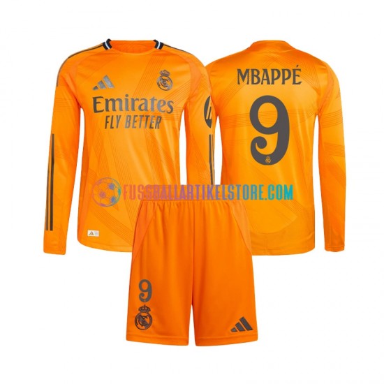 Real Madrid Auswärtsausrüstung Mbappé Kylian 9 2024-2025 Kinder Set(Trikot und Hose) L/S