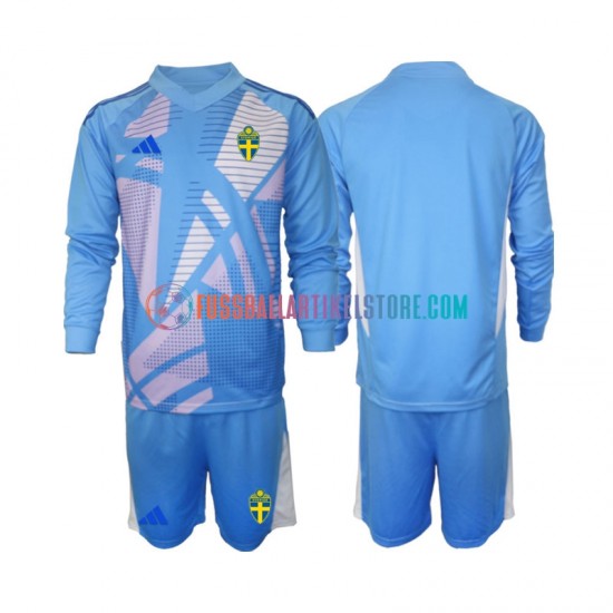 Schweden Auswärtsausrüstung Torwart 2024 Kinder Set(Trikot und Hose) Blau L/S