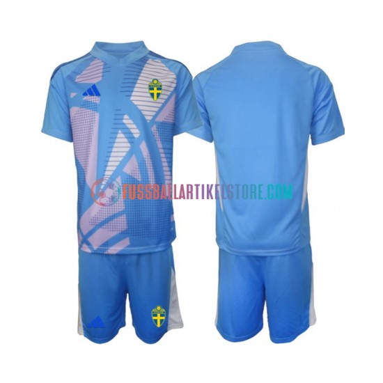 Schweden Auswärtsausrüstung Torwart 2024 Kinder Set(Trikot und Hose) Blau S/S